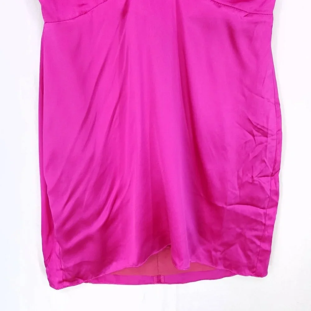 Revolve Amanda Uprichard Silk Mini Dress Size Medium Halter Hot Pink *altered - Picture 7 of 15